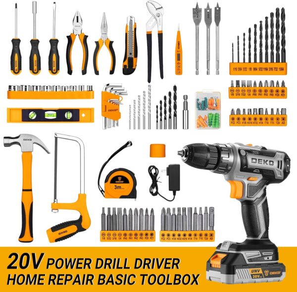 Cordless Drill Tool Kit Set: 20V Power Drill Tool Box with Battery Electric Drill Driver - Image 2