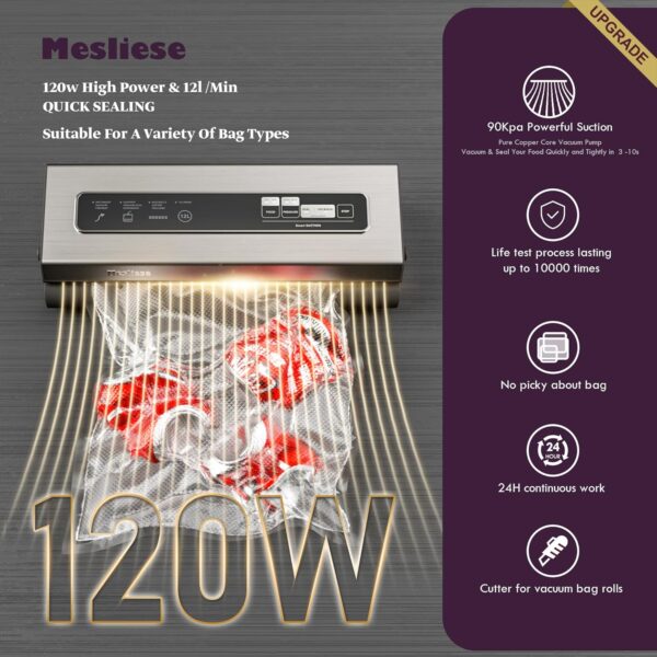 Vacuum Sealer Machine Powerful 90Kpa Precision 6-in-1 Compact Food Preservation System with Cutter - Image 2