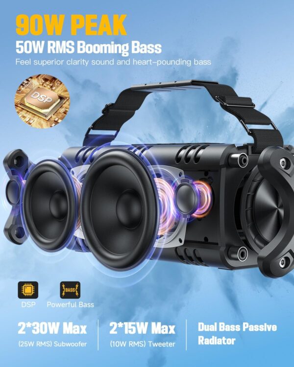 W-KING Bluetooth Speaker, 90W Peak 50W RMS IPX6 Waterproof Loud Speakers - Image 2